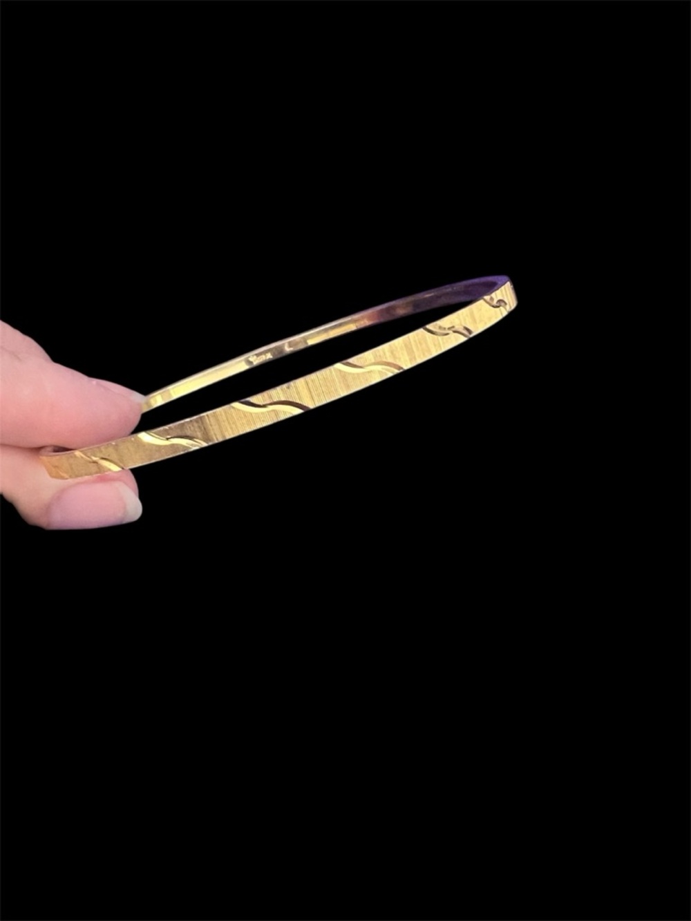 Trifari Gold-tone Wavy Textured Slim Bangle Bracelet